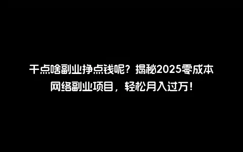 干点啥副业挣点钱呢？揭秘2025零成本网络副业项目，轻松月入过万！