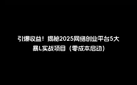 引爆收益！揭秘2025网络创业平台5大暴L实战项目（零成本启动）