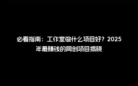 必看指南：工作室做什么项目好？2025年最赚钱的网创项目揭晓