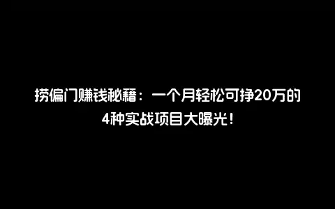 捞偏门赚钱秘籍：一个月轻松可挣20万的4种实战项目大曝光！