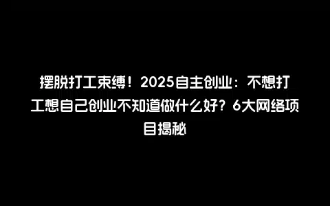 摆脱打工束缚！2025自主创业：不想打工想自己创业不知道做什么好？6大网络项目揭秘
