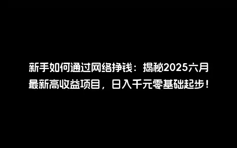新手如何通过网络挣钱：揭秘2025六月最新高收益项目，日入千元零基础起步！