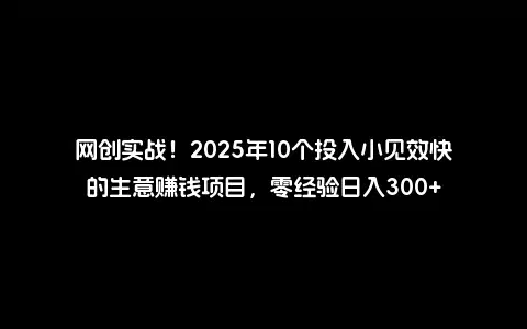 网创实战！2025年10个投入小见效快的生意赚钱项目，零经验日入300+