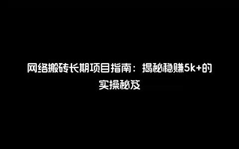 网络搬砖长期项目指南：揭秘稳赚5k+的实操秘笈