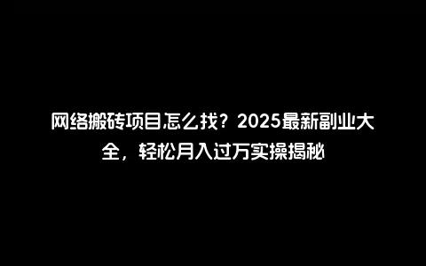 网络搬砖项目怎么找？2025最新副业大全，轻松月入过万实操揭秘