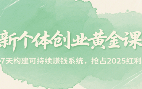 新个体创业黄金课，7天构建可持续赚钱系统，抢占2025红利
