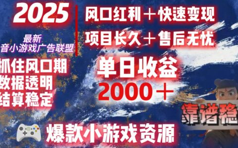 2025最新抖音小游戏广告联盟，日入2000＋从零开始的财富逆袭