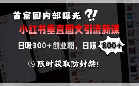 首富圈内部曝光小红书垂直图文引流新课，日吸300+创业粉，日入800+，限...