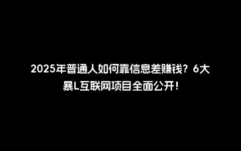 2025年普通人如何靠信息差赚钱？6大暴L互联网项目全面公开！