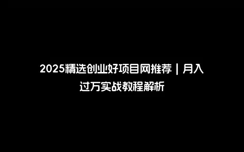 2025精选创业好项目网推荐 | 月入过万实战教程解析