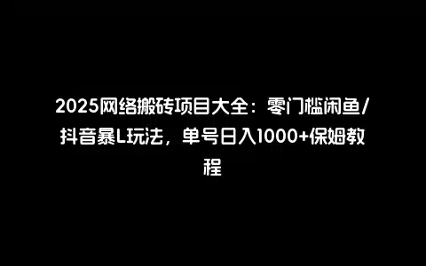 2025网络搬砖项目大全：零门槛闲鱼/抖音暴L玩法，单号日入1000+保姆教程