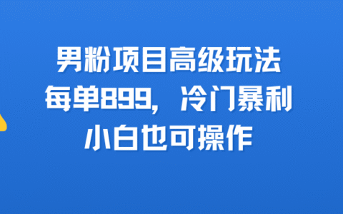 男粉项目高级玩法，每单899，冷门暴L，小白也可操作