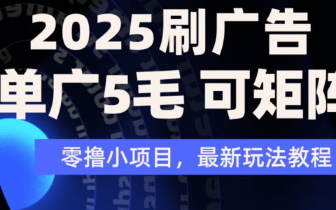 2025年零撸刷广告变现，单广5毛，可矩阵放大操作
