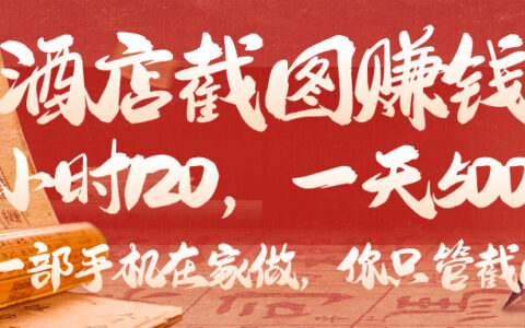 美团酒店截图，你只管截图，一小时 120，一天 500，一部手机在家做