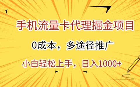 手机流量卡代理掘金项目，0成本，多途径推广，小白轻松上手，日入1000+