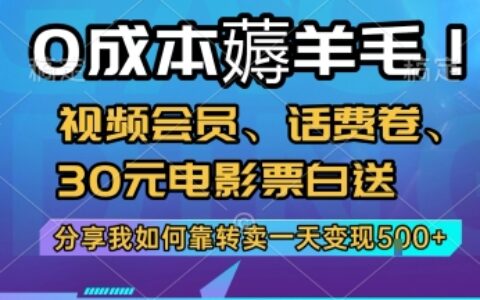 0成本薅羊毛!视频会员、话费卷、30R电影票白送，分享我如何靠转卖一天变现5张+