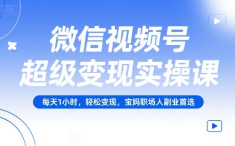 微信视频号超级变现实操课，每天1小时，轻松变现，宝妈职场人副业首选