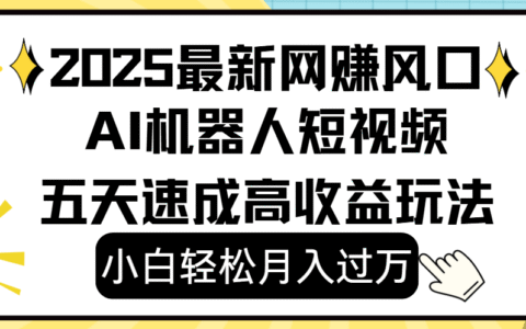 2025最新网挣变现风口，Ai 机器人短视频，小白轻松月入过万，五天速成高收益玩法