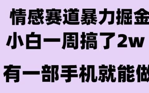 情感爆栗掘金项目，新人操作一周挣了2W，长期稳定小白可做