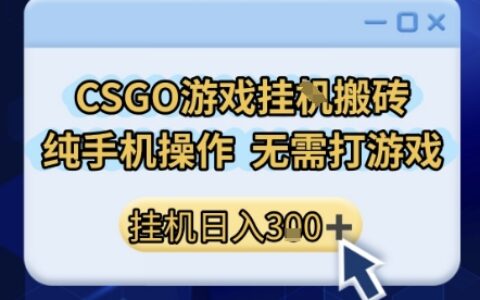 CSGO游戏挂G搬砖，小白纯手机即可操作，不用电脑打游戏，日入3张+，副业网创项目