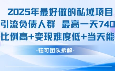 2025年最好做的私域项目，引流负债人群，最高一天变现7.4k，人群占比高，变现难度低，当天就能见到钱