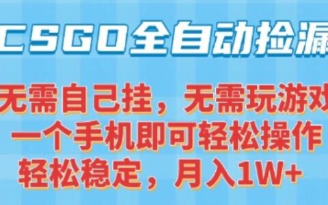 CSGO自动捡漏项目，最新独家玩法，一个手机可操作，新手小白轻松月入1W+，操作简单易上手