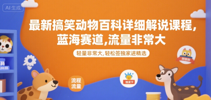 最新搞笑动物百科详细解说课程，蓝海赛道，流量非常大，轻松签独家进精选