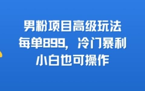 男粉项目高级玩法，每单899，冷门暴L，小白也可操作