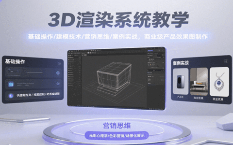 3D渲染系统教学，基础操作/建模技术/营销思维/案例实战，商业级产品效果图制作
