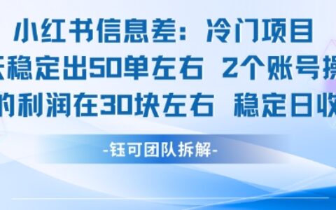 小红书信息差冷门项目一单利润30块每天稳定1.5k左右2个账号操作
