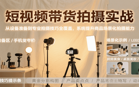 短视频带货拍摄实战，从设备准备到专业拍摄技巧全覆盖，系统提升商品场景化拍摄能力