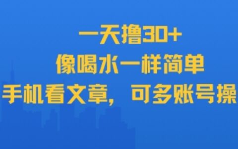一天撸30+，像喝水一样简单，手机看文章，可多账号操作
