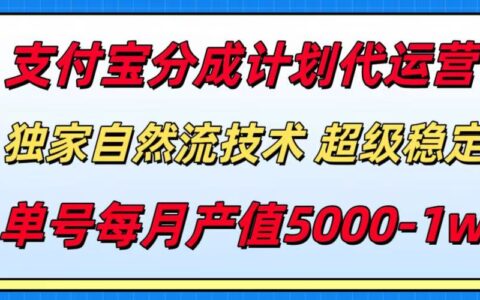 支付宝分成计划代运营，独家自然流技术，收益稳定，单号月产5000＋