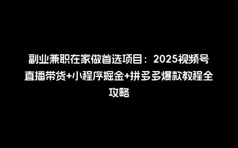 副业兼职在家做首选项目：2025视频号直播带货+小程序掘金+拼多多爆款教程全攻略