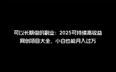 可以长期做的副业：2025可持续高收益网创项目大全，小白也能月入过万