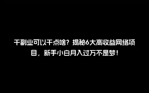 干副业可以干点啥？揭秘6大高收益网络项目，新手小白月入过万不是梦！