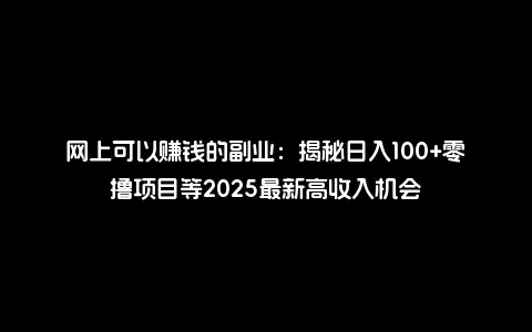 网上可以赚钱的副业：揭秘日入100+零撸项目等2025最新高收入机会