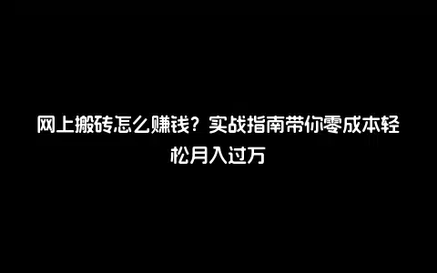 网上搬砖怎么赚钱？实战指南带你零成本轻松月入过万