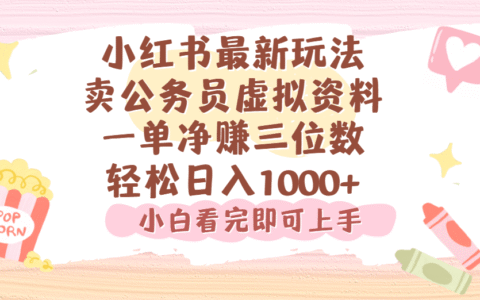 小红书,卖公务员虚拟资料，一单净赚100，日入1000+