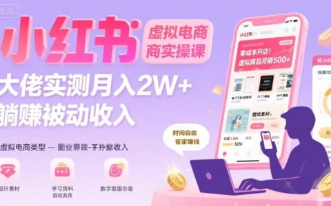 小红书虚拟电商，大佬实测月入2W+，实现被动收入
