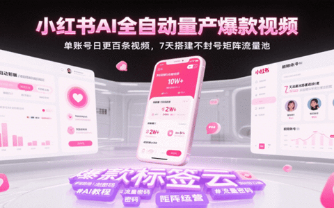 小红书AI全自动量产爆款视频，单账号日更百条视频，7天搭建不封号矩阵流量池（更新）