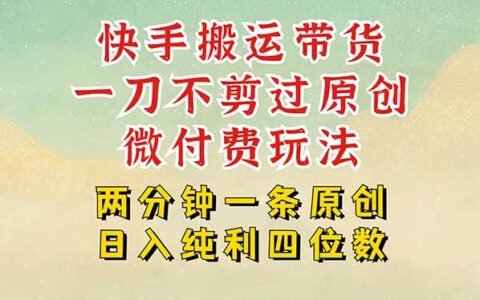 快手黑科技搬运带货，一刀不剪过原创，微付费投流玩法，轻松日入四位数...