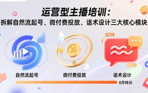 运营型主播培训：拆解自然流起号、微付费投放、话术设计三大核心模块-8月