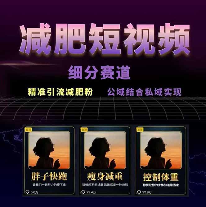减肥短视频赛道运营课：素材准备-视频制作-引流变现全流程 (附素材)