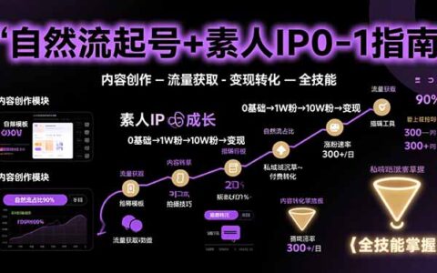 自然流起号+素人IP0-1指南，快速掌握内容创作-流量获取-变现转化-全技能