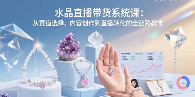 水晶直播带货系统课：从赛道选择、内容创作到直播转化的全链路教学