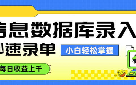 信息数据库录入，秒速录单，小白轻松掌握，每日收益上千