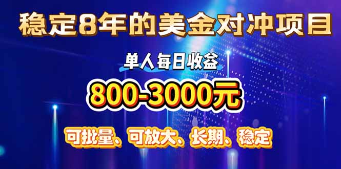 稳定8年的美金对冲创业项目，单人每日收益800-3000，小众爆栗项目