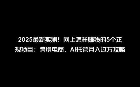 2025最新实测！网上怎样赚钱的5个正规项目：跨境电商、AI托管月入过万攻略