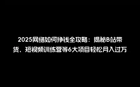 2025网络如何挣钱全攻略：揭秘B站带货、短视频训练营等6大项目轻松月入过万